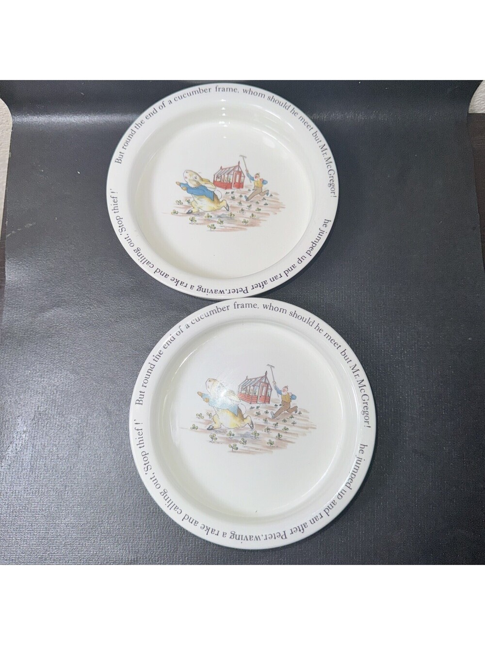 2 Vtg English Wedgwood PETER RABBIT & Mr. McGREGOR Child Cereal Dinner Bowls
